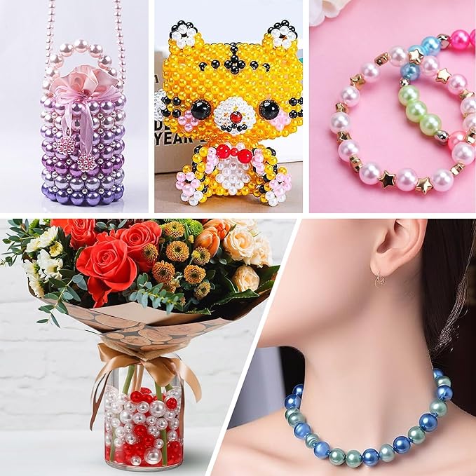 BONNY BOXX 1440 PCs Pearl Beads Set for Jewelry Making, 6MM Round ABS Faux Pearls with Holes for Bracelets, Necklaces, Earrings, Vase Filler