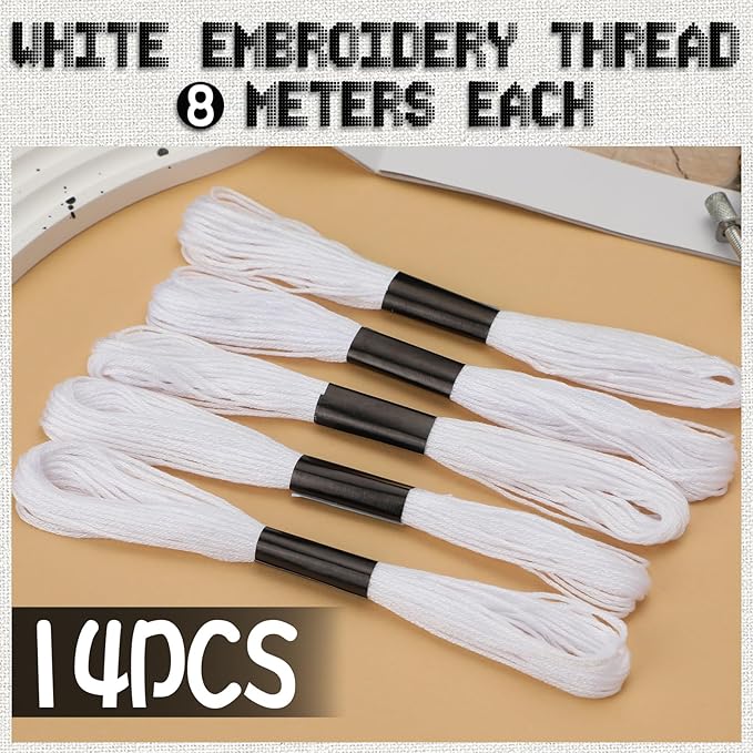 14 Skeins White Embroidery Floss, White Embroidery Thread, Friendship Bracelet String, Cross Stitch for DIY Making, Embroidery Crafts