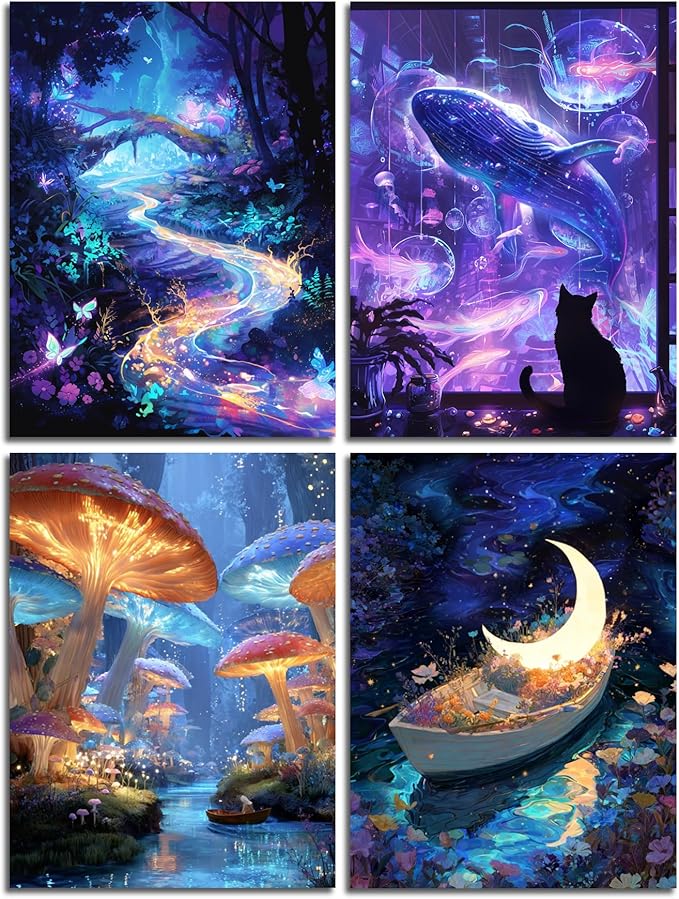 Muzagroo Art Magic Dream World Diamond Art Kits for Adults, 5D Diamond Paintings Kits for Beginners Hand Crafts, DIY Gem Art Kits Diamond Dot Kits Diamond Art Paintings 12x16inches 4PCS (Dream World)