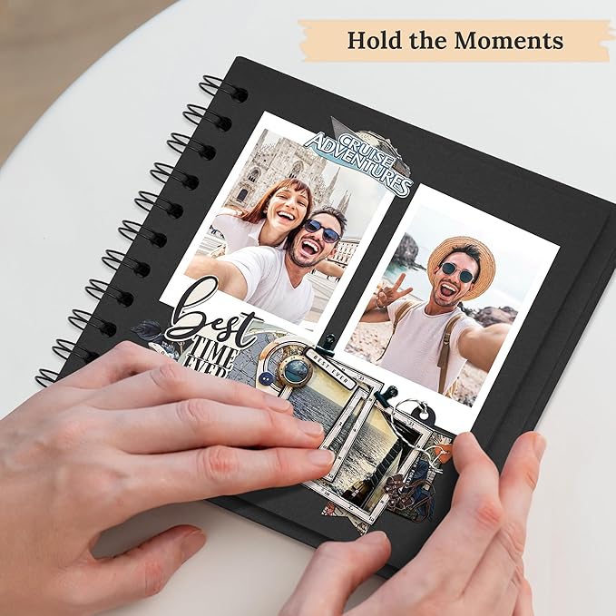 Polaroid Scrapbook Photo Album, 6.3"x6.3" DIY Scrapbook Album Hardcover Kraft Paper with 20 Sheets 40 Pages, Stylish Memory Book for Wedding, Anniervsary, Family, Travel, Black