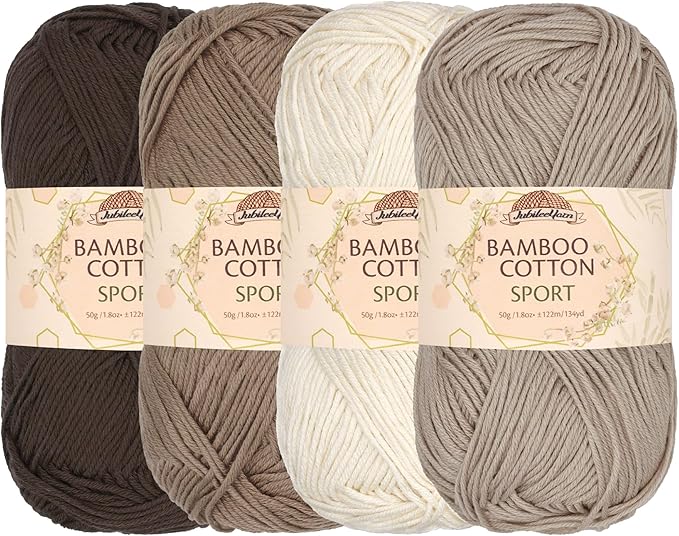 JubileeYarn Bamboo Cotton Sport Yarn - 50g/Skein - Shades of Brown - 4 Skeins