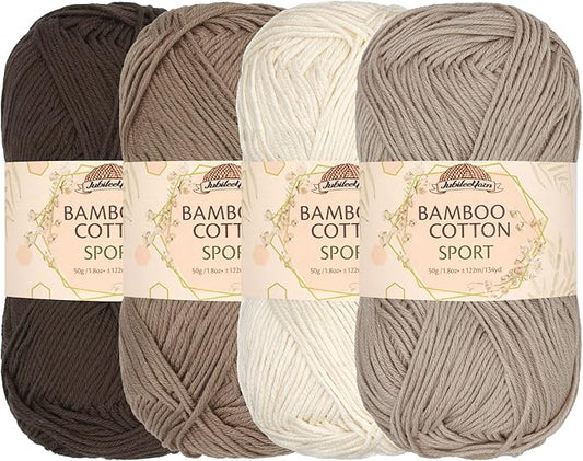 JubileeYarn Bamboo Cotton Sport Yarn - 50g/Skein - Shades of Brown - 4 Skeins