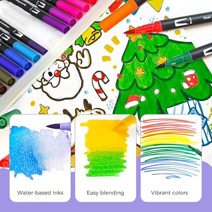 Artecho 72 Colors Markers for Adult Coloring Books, Dual Tip Markers for School, Fine and Brush Tip for Adults Coloring Books, Calligraphy, Drawing, Sketching