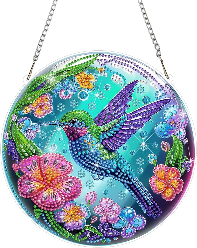 DOMROM Hummingbird Diamond Art Hanging Kits for Adults Beginners, Special Shaped Crystal Diamond Painting Hummingbird Pendant, DIY Diamond Art Suncatchers Bird for Home Garden Wall Decor Gift