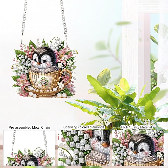 Tontut Penguin Diamond Art Painting Kits Hanging Decoration,5D Diamond Art Painting,DIY Special Shape Diamond Craft Wall Garden Decoration,Gifts