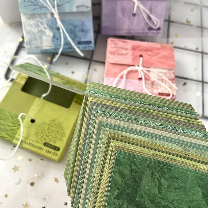 400 PCS Vintage Scrapbook Paper - Multi-colored (Pink, Gray, Blue, Green) - 3.15 x 3.15 Inch Square Glossy Paper - Decorative Paper Supplies for Scrapbooking, Crafts