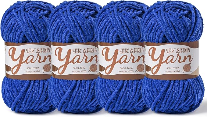 4 Pack Fluffy Velvet Yarn for Crocheting，Baby Blanket Yarn for Crocheting Soft，200g(262.4yds) Amigurumi Yarns，Plush Chenille Crochet Yarns，Puzzle Yarn for Crochet Weaving Craft(4 Sapphire Blue)