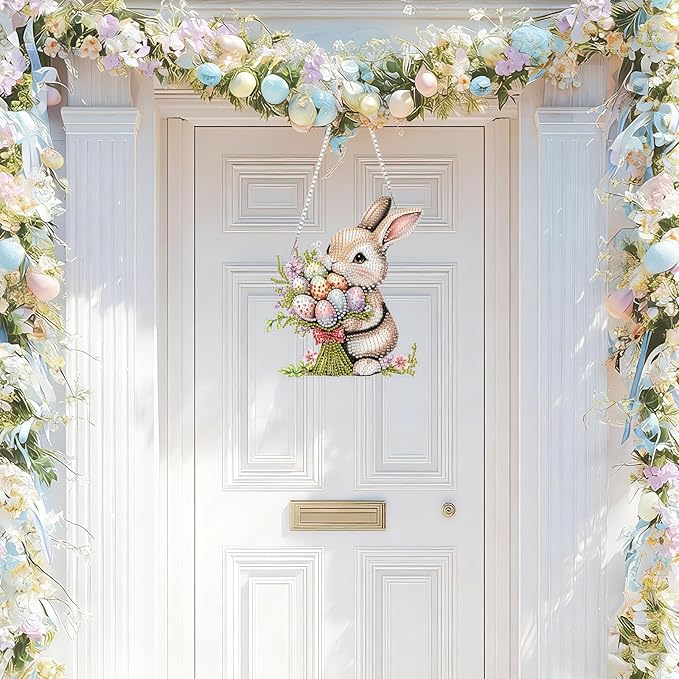 NAIMOER Easter Bunny Diamond Art Hanging Kits for Adults, 5D Special Shaped Rhinestone, DIY Acrylic Spring Diamond Art Painting Window Pendants Home Garden Wall Hanging Ornament Kits, Double Sided