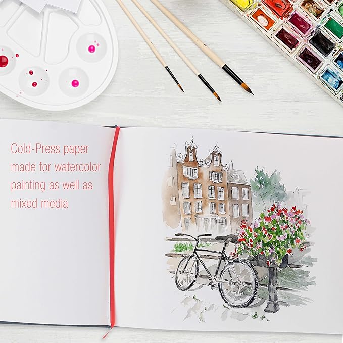 U.S. Art Supply 9" x 12" Watercolor Book (2 Pack, 76 Sheets Each) - 110lb (230 GSM) Linen-Bound Hardcover Artist Paper Pads - Acid-Free Cold-Pressed Watercolor Paper Pad Mixed Media