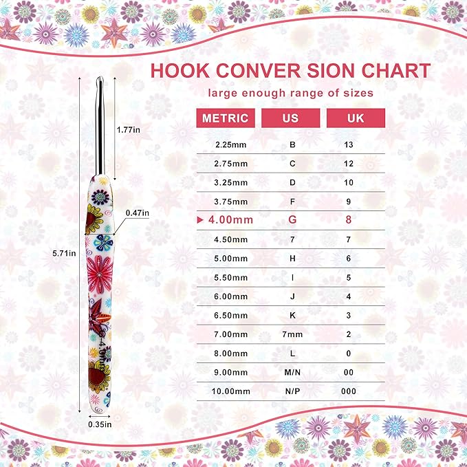 4mm Crochet Hook, Ergonomic Handle for Arthritic Hands, Soft Rubber Grip Extra Long  Knitting Needles for Beginners and Knitting Crocheting Yarn (4mm)