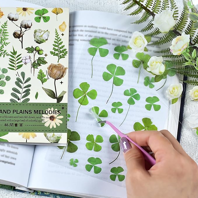 400PCS Plants Floral Scrapbook Stickers Kit Vintage Fern Flowers Green Transparent Waterproof Stickers Book for Scrapbooking Supplies Aesthetic Junk Journal Journaling Craft 20-Page