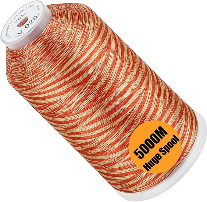 New brothread - Single Huge Spool 5000M Each Polyester Embroidery Machine Thread 40WT for Commercial and Domestic Machines - Variegated Color-V-020