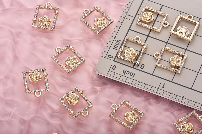 Pack of 20 Rhinestone Charms Gold Plated Pendants Pave Crystal Accessories for Necklace Bracelet Jewelry Making DIY Crafting