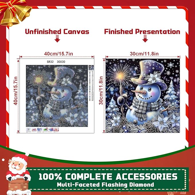 EMIEAUFG Christmas Diamond Art Kits for Adults, Christmas Snowman Diamond Paiting Kit for Beginners, 5D DIY Round Full Drill Craft Diamond Dot Gem Art, Home Wall Decor 12" x 12"