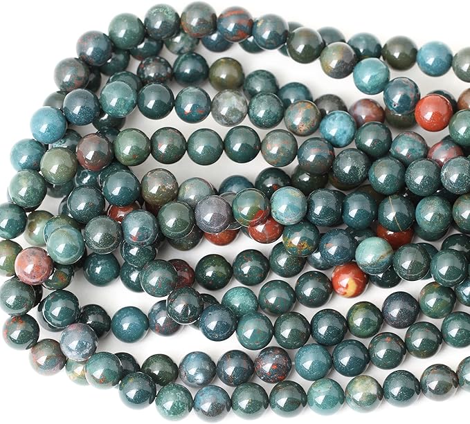 cheavian 35pcs 10mm natural indian bloodstone round loose beads for jewelry making diy bracelet necklace materials 1 strand 15"