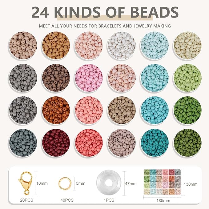 TEXGIZRLY 3mm Glass Seed Beads for Jewelry Making, Friendship Bracelet Making Kit for Girls Adults, 24 Colors Bead Bracelet Kit for DIY Crafts Gifts (3MM-A)