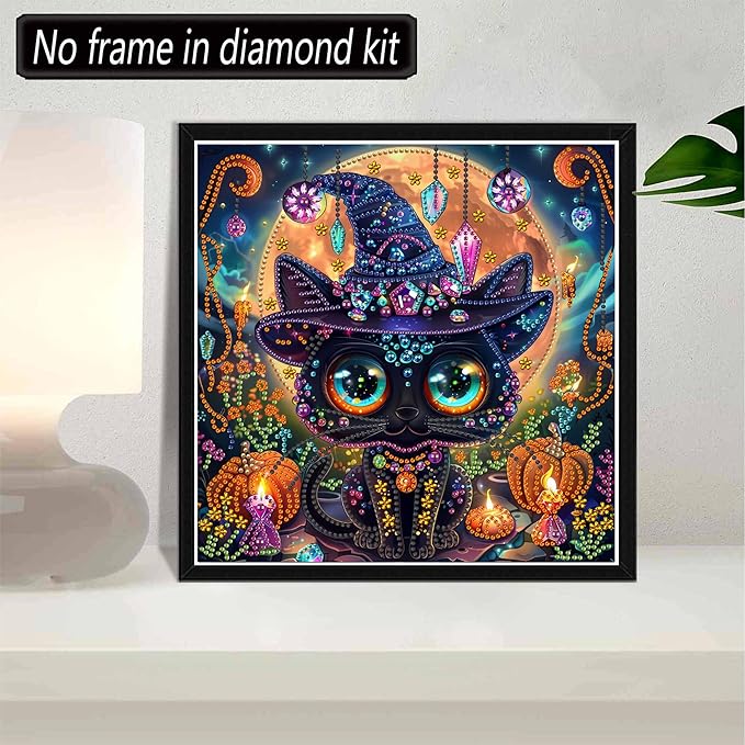 SKRYUIE DIY Diamond Art Kits for Adults Halloween Special Shape - 5D Diamond Painting Kits for Adults Cat - Crystal Embroidery Cross Stitch - Craft for Wall & Office Decor 12 x 12 Inch c1
