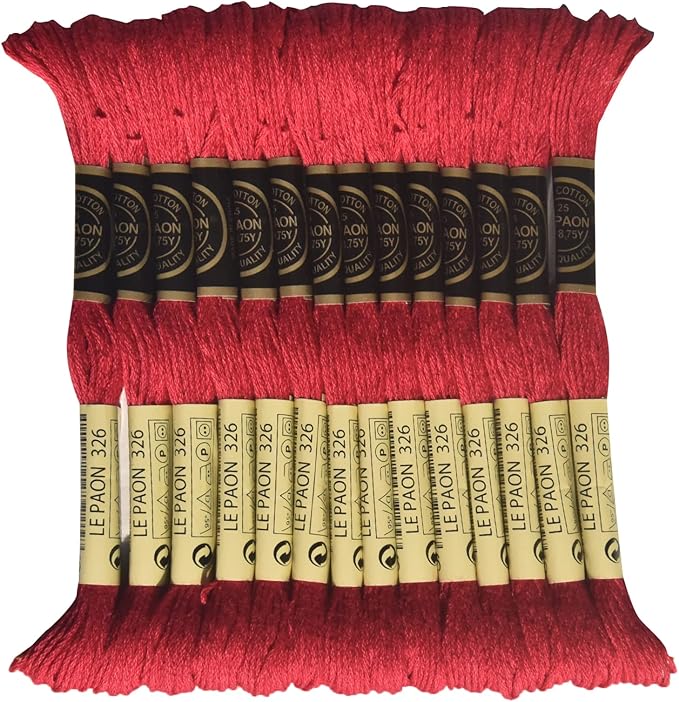 LE PAON Embroidery Floss, 14-Pack Six Strands 100% Long Staple Cotton Embroidery Thread, 8.7-Yard，Color Number：326, Very Dark Rose