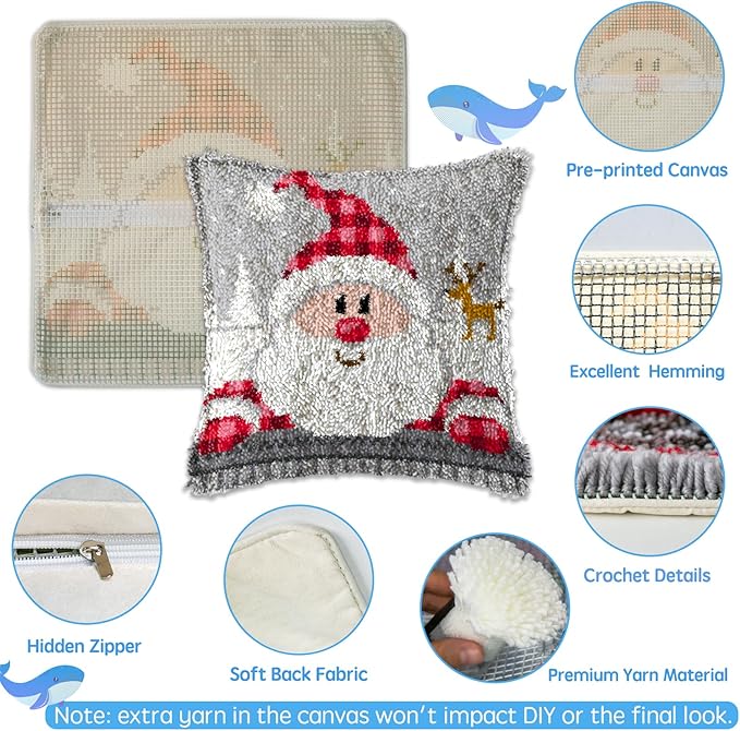 MIAOLLUN Latch Hook Kit, Christmas Latch Hook Kits for Adults DIY Decorative Pillowcase Embroidery Cross Stitch Arts Craft for Home Sofa Furniture 17X17inch Christmas Snowman
