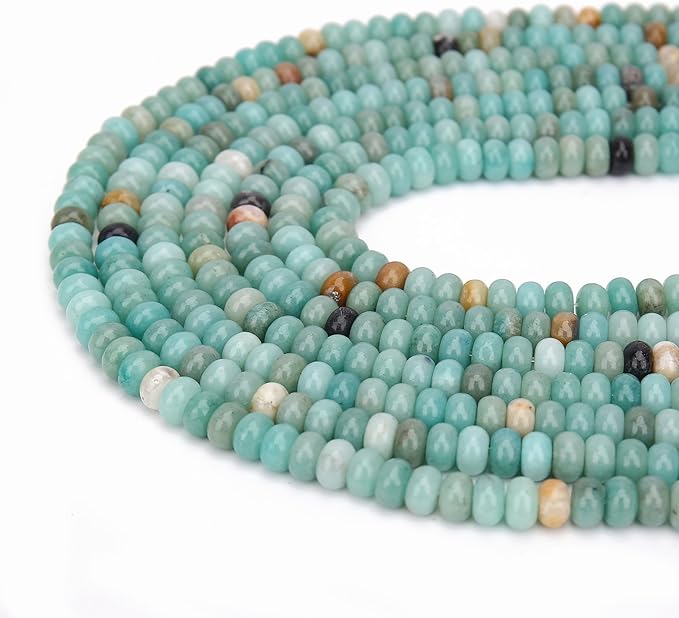 2 Strands (150PCs) Natural Amazonite Rondelle Beads, 5 * 8mm Gemstone Loose Spacer Abacus Disk Beads for DIY Bracelet Necklace Earrings Jewelry Making, Craft Supplies Beading Kit