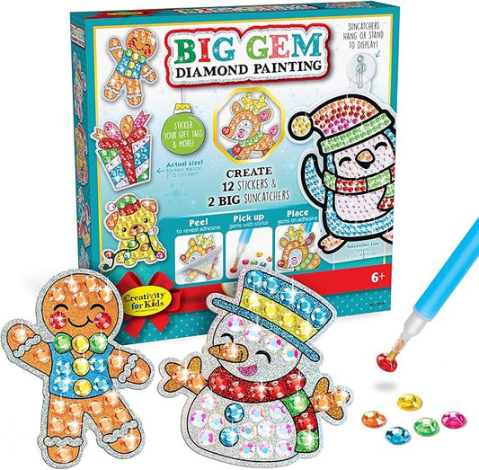 Creativity for Kids Holiday Big Gem Diamond Painting Kit | Create 12 Festive Stickers & 2 Suncatchers with 1000+ Colorful Gems | Fun for Parties, Gifts, Ornaments & Seasonal Décor (Ages 6+)