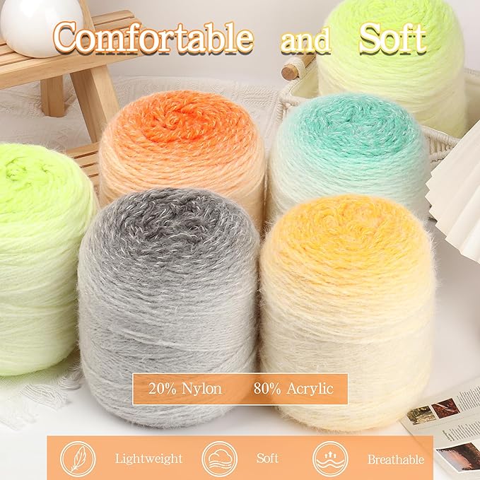 Katech Ombre Yarn for Crocheting-Large Skein of Gradient Yarn Cake-2 Pack of 200g/7.05 oz-80% Acrylic,20% Nylon- #4 Medium-Perfect for Star Blankets, Scarves, Shawls and Garments (H)