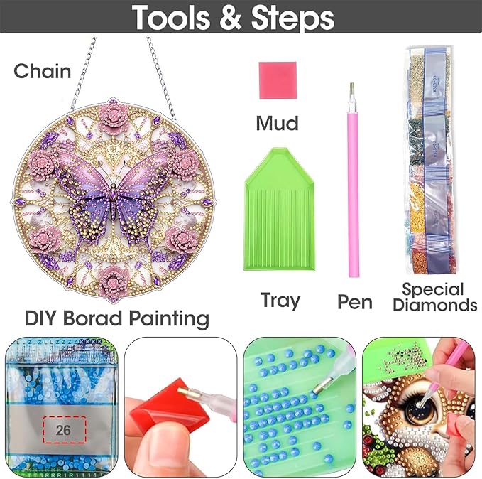 SKRYUIE Butterfly Hanging Diamond Art Kits for Adults Pendant Suncatcher, Special Shaped Crystal DIY Pearl Diamond Painting Kit, Gift for Mother Spring Summer Window Wreath Decor 7.48 x 7.32 Inch A38