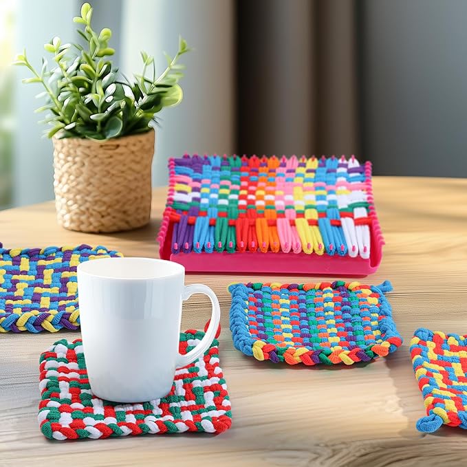 morwant Easter Basket Stuffers for Girls Ages 6-12, DIY Weaving Loom Craft Kit, Spring Break Activity Potholder Maker with 7" Loom & Rainbow Loops, Creative Arts and Crafts Toys Gifts