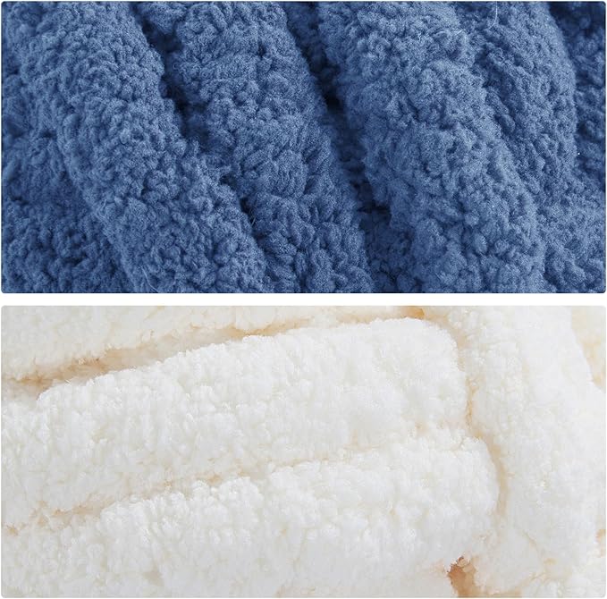MABOZOO Assorted Chunky Yarn for Crocheting 8 Pack,Fluffy Jumbo Chenille Yarn,Soft Plush Yarn Bulky,Giant Thick Fuzzy Yarn for Hand or Arm Knitting,Country Blue & Sky Blue(31.7 yds,8 oz Each Skein)