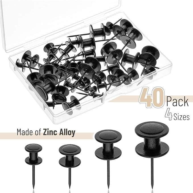 Mr. Pen Double Headed Picture Nails, 4 Sizes, 40 Pack - Black Picture Pins