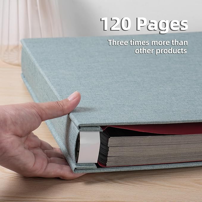 Large Photo Album Self Adhesive 4x6 5x7 3x5 8.5x11 Scrapbook Magnetic Album DIY Scrap Book Length 13 x Width 12.8 (Inches) 120 Black Sticky Pages Linen Cover DIY Photo Album(Green)