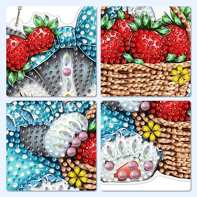 MXJSUA Cat Strawberry Diamond Art Hanging Kits for Adults Beginners, DIY Acrylic Special Shaped Crystal Diamond Gem Drills Pendant Art Painting Ornament for Home Wall Decor Gift 8x8 inch