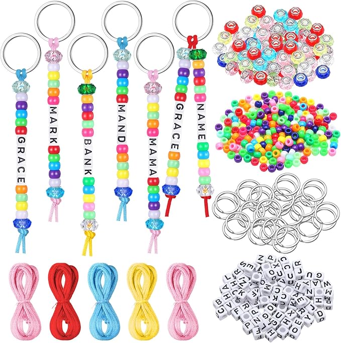 Landical 564 Pcs DIY Bead Keychain Kit Key Chain Making Craft Adjustable Letter Beads String Mama Gift Alphabet Bead Jewelry Key Ring Backpack Accessories for Party Favor(Classic,Candy Color)