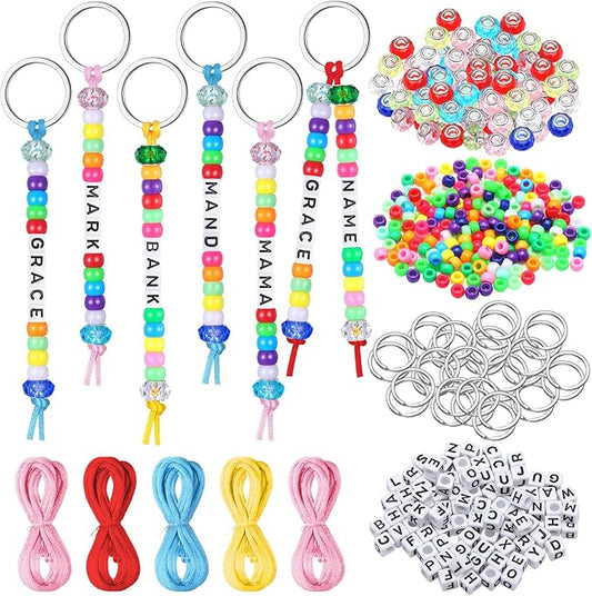 Landical 564 Pcs DIY Bead Keychain Kit Key Chain Making Craft Adjustable Letter Beads String Mama Gift Alphabet Bead Jewelry Key Ring Backpack Accessories for Party Favor(Classic,Candy Color)