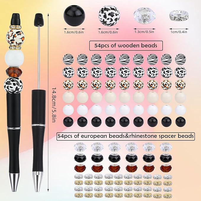 18pcs DIY Beadable Pens Set Pens for Beads Leopard Pattern Beaded Pen Kit for Students Teacher Office Supplies DIY Making Gifts(Classic Leopard)