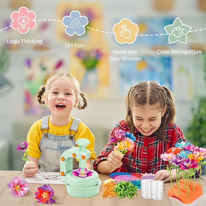 fabric flower bouquets toys,diy craft kits for kids,arts and crafts toy for 3+ year old girls,flowers market toy,build your flower bouquet,educational preschool learning toys for birthday,christmas