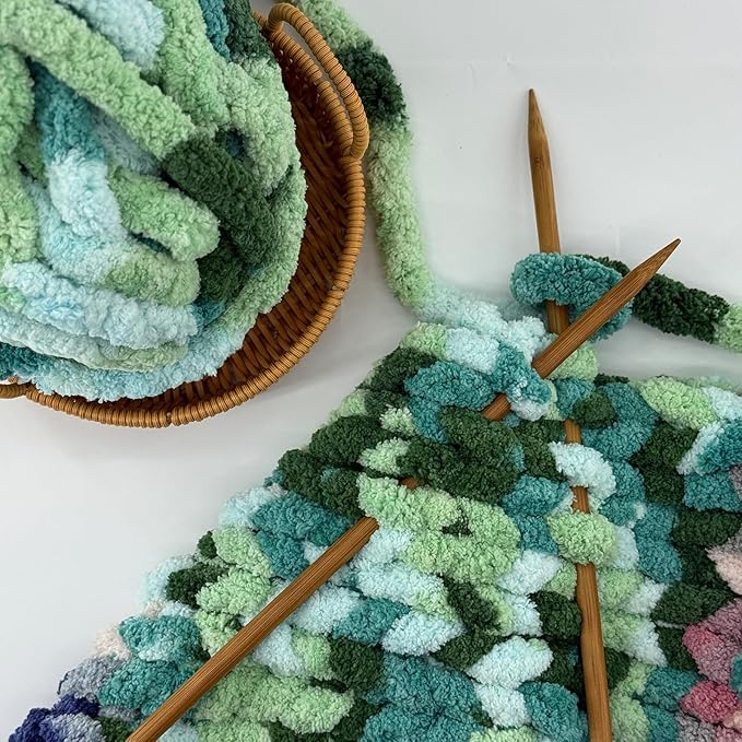 8 Jumbo Packs Chunky Chenille Yarn for Crocheting, 31.7 yds, 8 oz Each Skein Bulky Thick Fluffy Yarn for Knitting, Super Bulky Chunky Yarn for Hand Knitting Blanket, Soft Plush - Muti Green