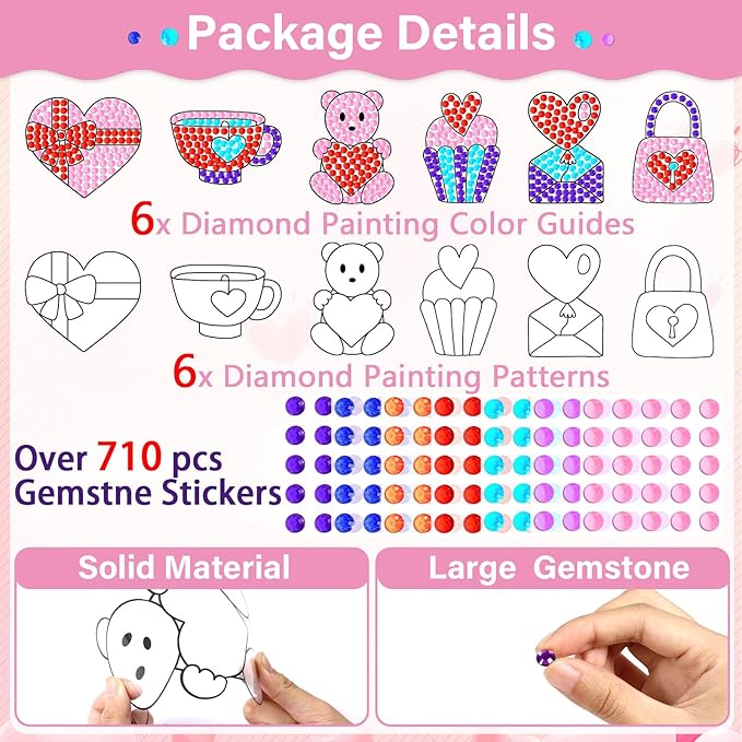 Qyeahkj 6 Pcs Valentine's Day Arts Crafts DIY Heart Bear Gem Diamond Suncatcher Crafts for Kids Valentines Diamond Painting Gifts Exchange for Kids Aged 4 6 8 10 12 for Home School Party Decor