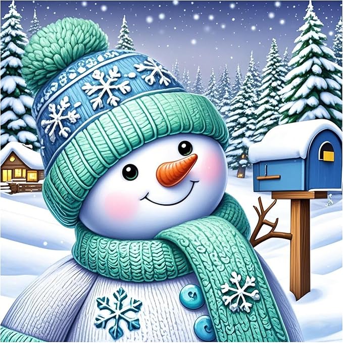 SJUTOUCI Snowman Diamond Art Kits for Adults, Diamond Painting Kits for Beginners, 5D Round Diamond Dots Gem Craft Art Home Wall Decor 12x12 inch, Winter