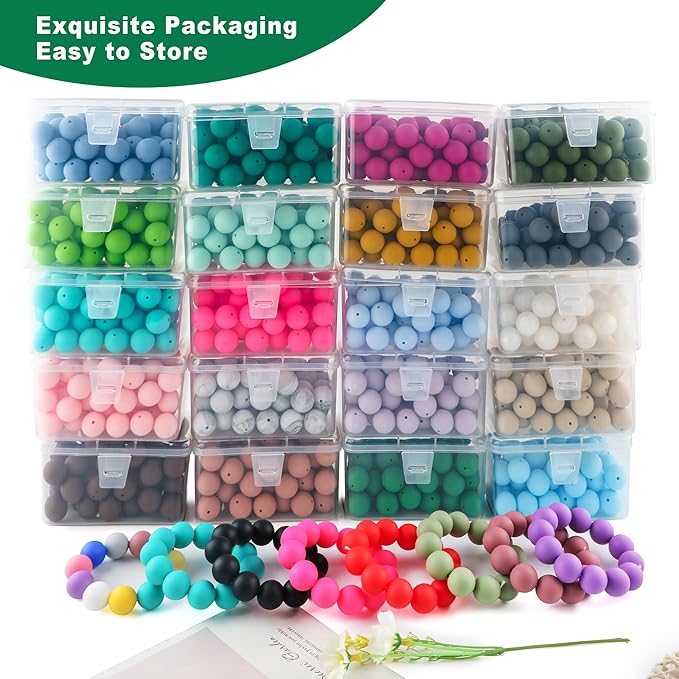 65Pcs 19mm Silicone Beads for Keychain Making Bracelet Necklace, Bulk Round Silicone Beads for Pens（Christmas Green）
