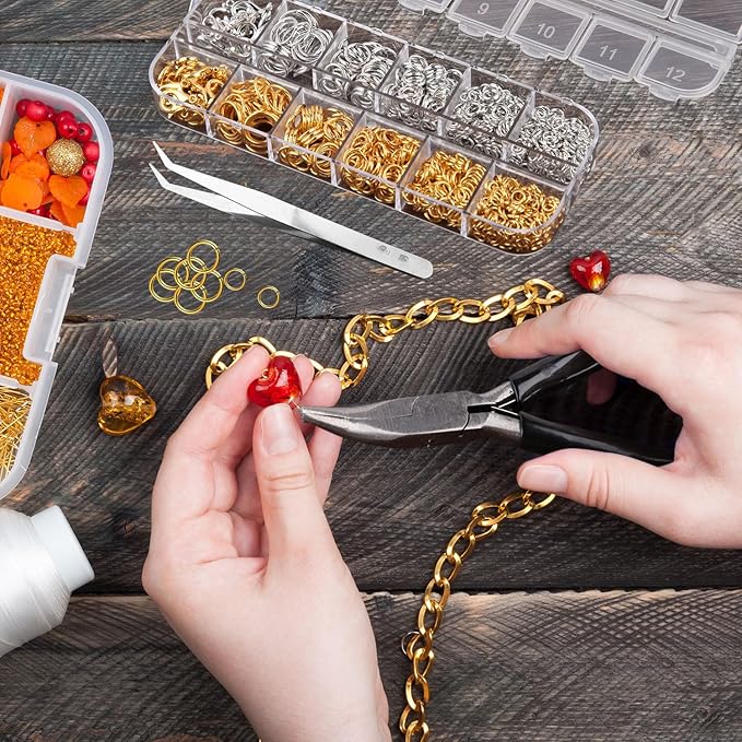 1200Pcs Silver and Gold with Pliers Jump Rings Jewelry Making Kit and Necklace Clasps Kit ，for Jewelry Making and Necklace Repair Supplies