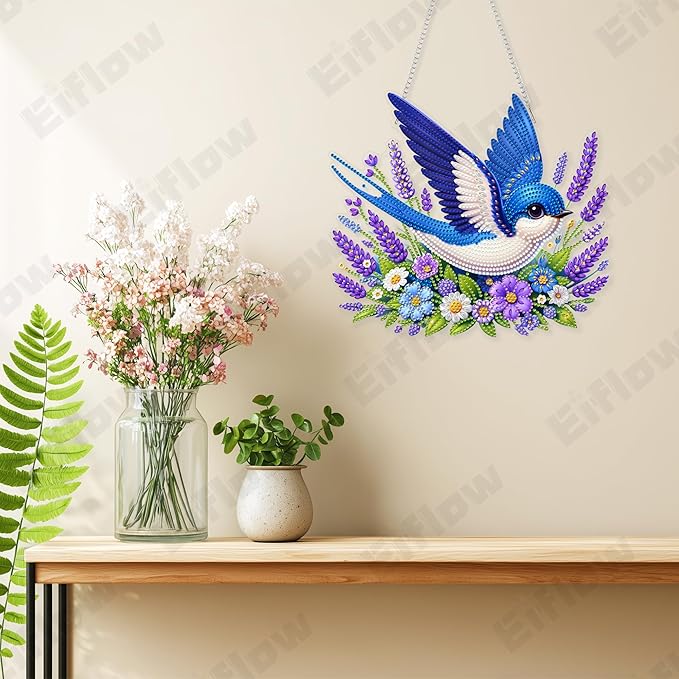Eiflow Acrylic Diamond Art Hanging Kit for Adults, DIY Diamonds Painting Door Hanger Board Kit, Special Crystal Diamond Art Painting Pendant Ornament (Blue Bird)
