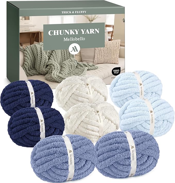 Jumbo Chenille Chunky Yarn for Crocheting - Super Bulky Fluffy Chunky Yarn for Hand Knitting - Extra Thick Soft Blanket Big Yarns 8 Jumbo Pack (27yds,8 oz Each Skein)