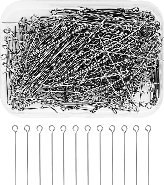 Mandala Crafts 300 1.5 Inch Gunmetal Eye Pins for Jewelry Making Earring Making Supplies Jewelry Findings Open Eye Head Pins for Earrings DIY Bracelets Rosary Charms
