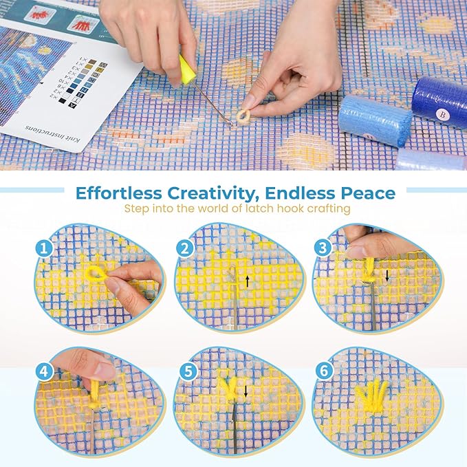 EsLuker.ly DIY Latch Hook Pillow Kits Starry Sky Patterns Pre-Printed Canvas Pillow Making Set, Beginner Cushion Cover Latch Hook Kit, Creative Craft for Family Fun Home Decor