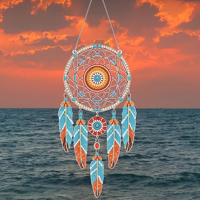 Diamond Dream Catchers Kit, Hanging Diamond Art, DIY Kit for Home Wall & Window Decor, Handmade Craft for Room Decoration (Waves)
