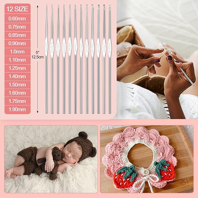aeelike crochet kit for beginners adults, crochet kits include yarn, 59pcs crochet starter kit for beginners,ergonomic crochet hooks 2.0-6.0 mm, lace steel needles 0.6-1.9 mm