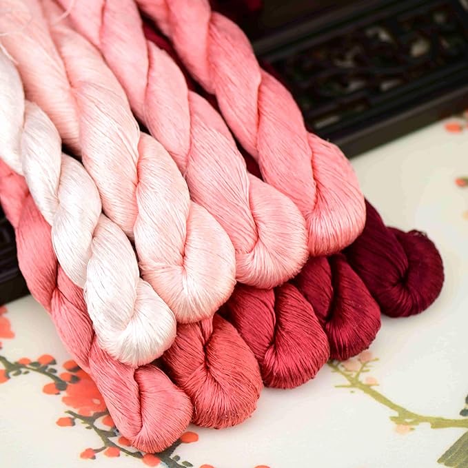 Natural 100% Silk Thread, Handmade Embroidery Thread Silk Floss 9 Colors 110m Each (48)