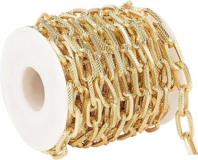 YOUBEIYEE 16.4 Feet Gold Necklace Chain for Women Embossed Paperclip Chain Roll Gold Plated Aluminum Jewelry Chains Bulk