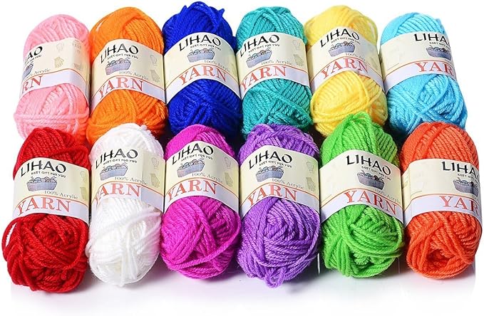 LIHAO 12 Skeins Mini Yarn for Knitting Crochet Craft - 100% Acrylic